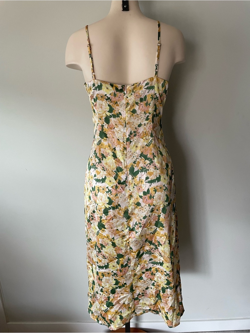 INMOD Satin Floral Faux Wrap Midi Slip Sun Dress Cowl Neck Small - Picture 2 of 7